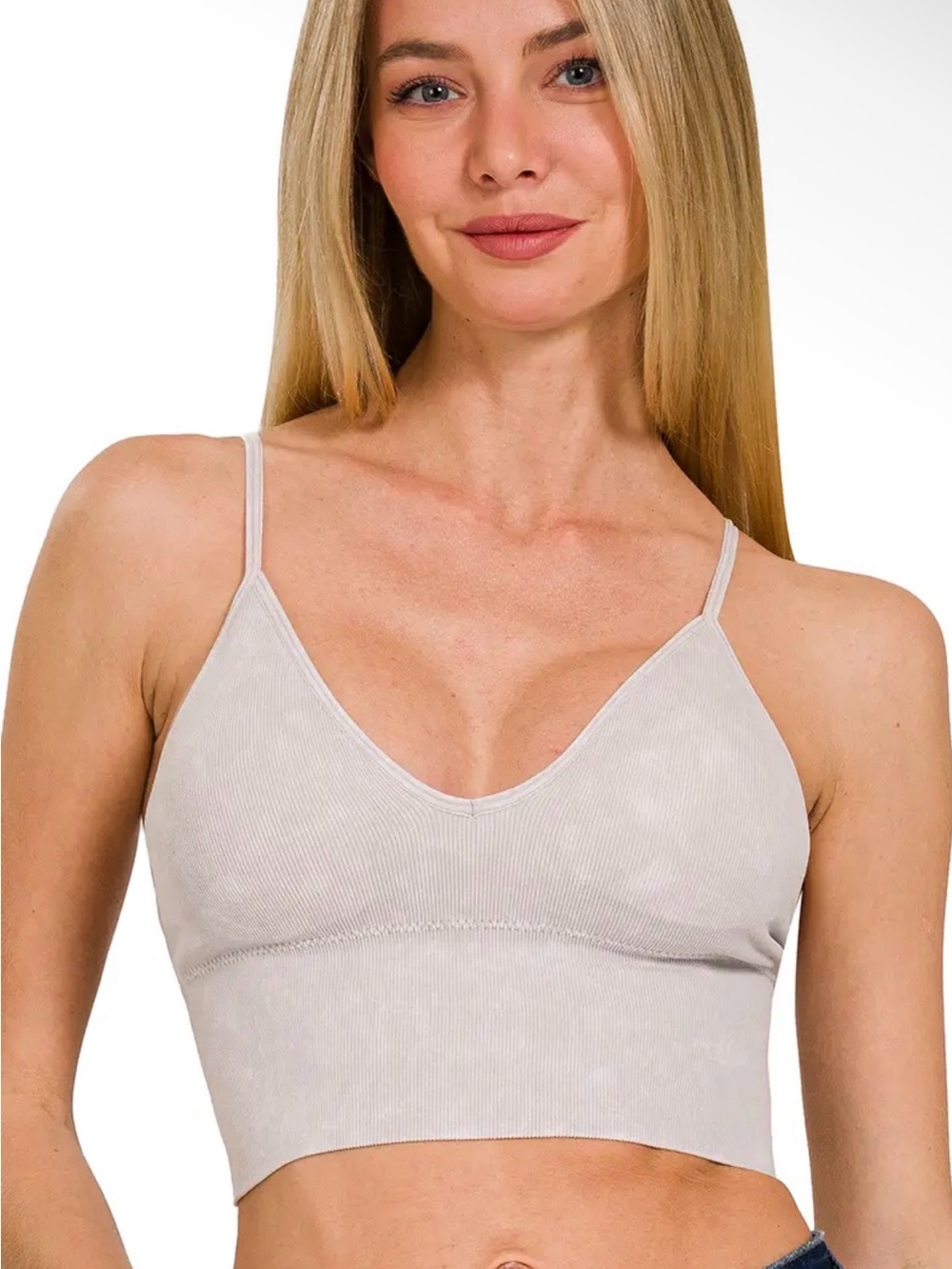 Zenana Outfitters Ribbed Seamless V-Neck Brami - Light Taupe